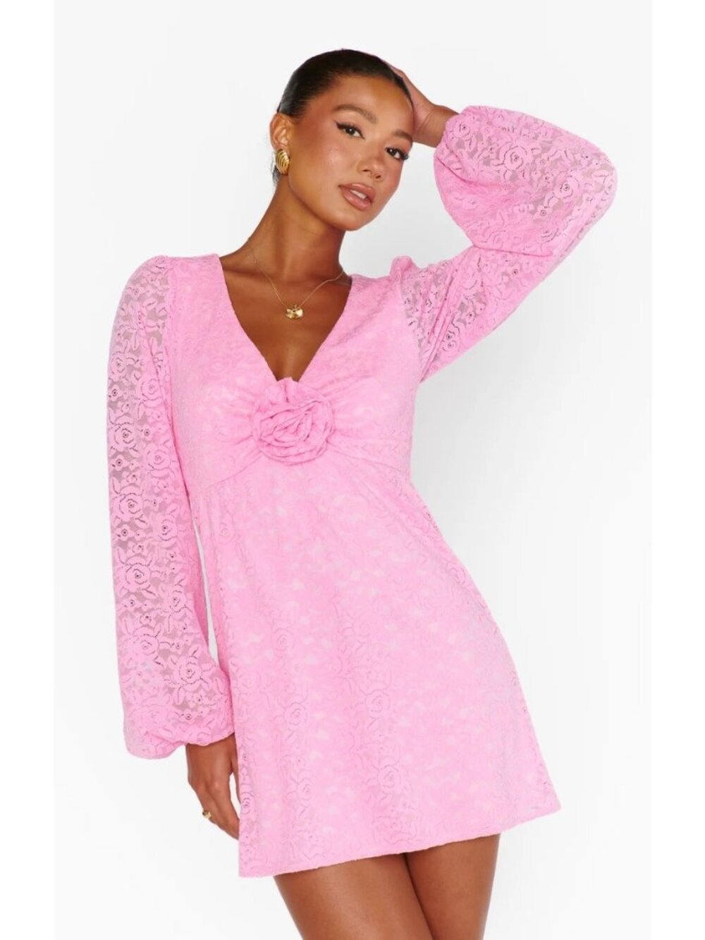 SHOW ME YOUR MUMU Rosetta Pink Lace Dress Size L NEW NWT